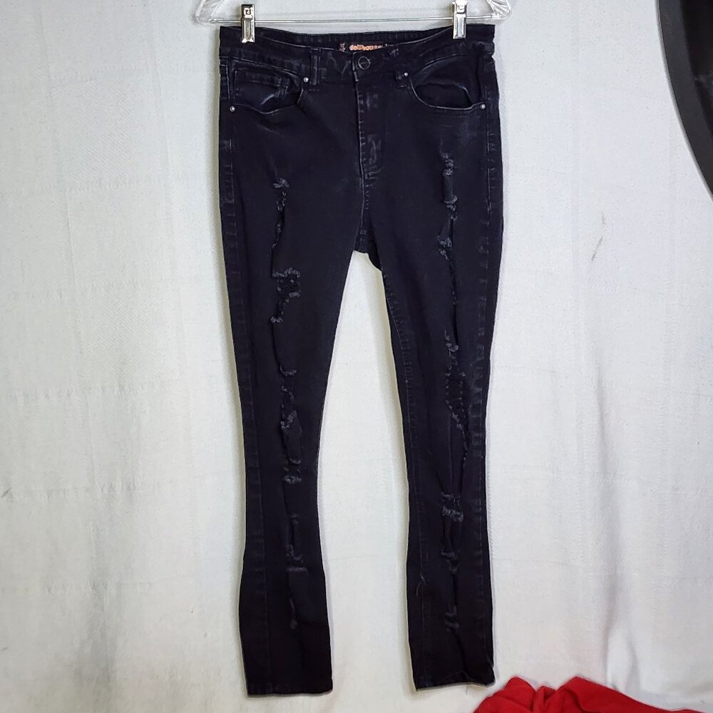 Dollhouse You Are Beautiful Black Destructed Cotton Poly Span Skinny Jeans 11/12